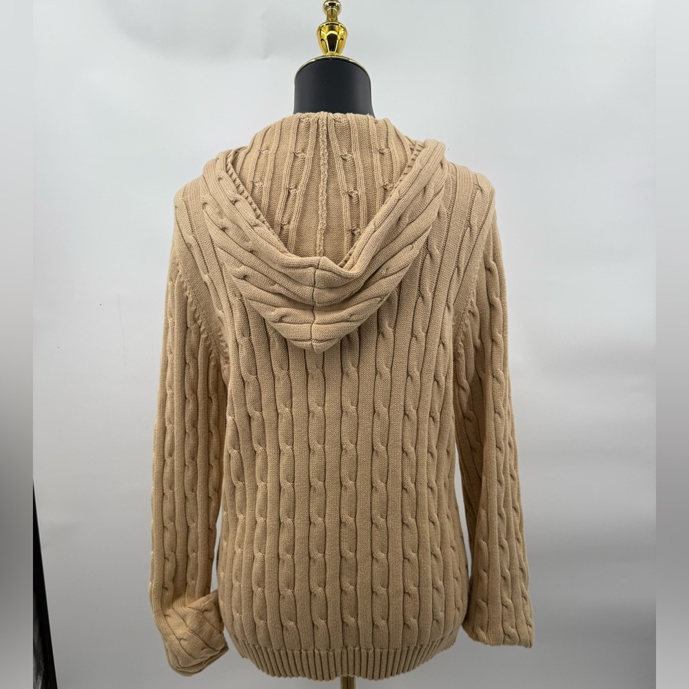 Chaps Beige Cable Knit Zip‎ Hoodie Cardigan - Picture 4 of 4